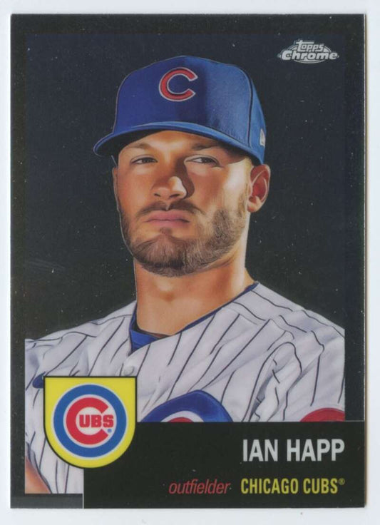 Ian Happ Chicago Cubs Baseball Card in Home Pinstriped Uniform - Topps Chrome Collectible