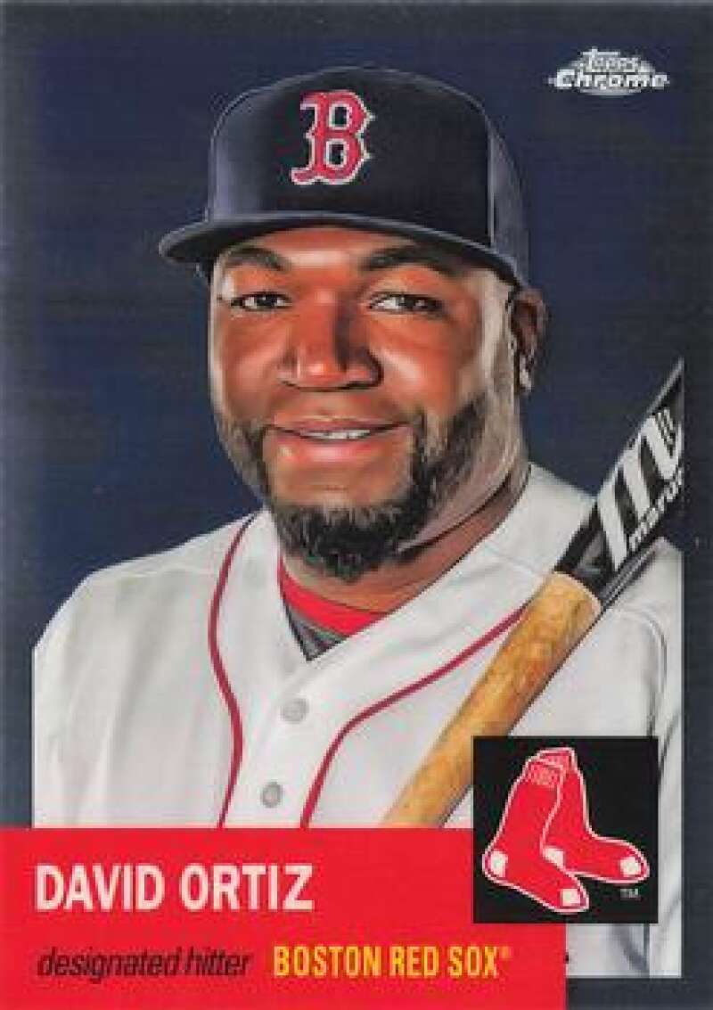 David Ortiz Boston Red Sox Topps Chrome Platinum Anniversary baseball card with bat