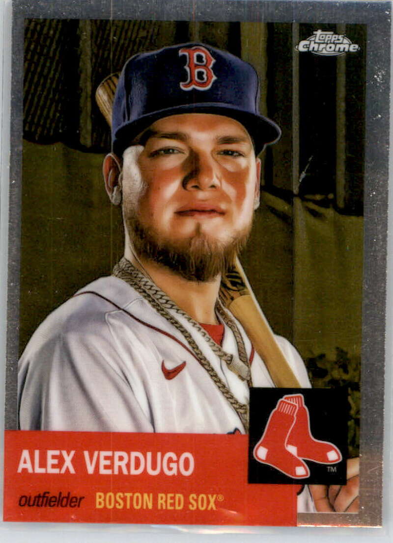 Boston Red Sox Topps Chrome card featuring Alex Verdugo in white uniform and navy cap