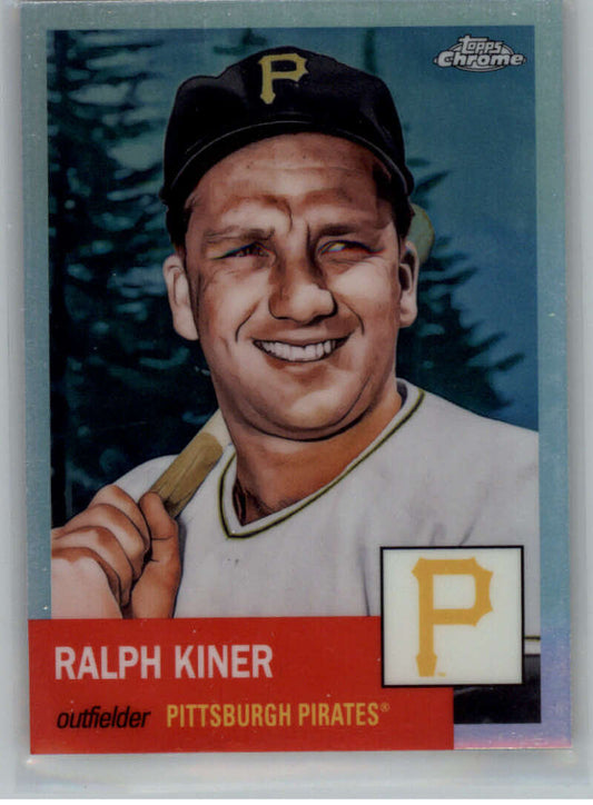 Pittsburgh Pirates Baseball Card featuring Ralph Kiner in white uniform, Platinum Anniversary Refractor