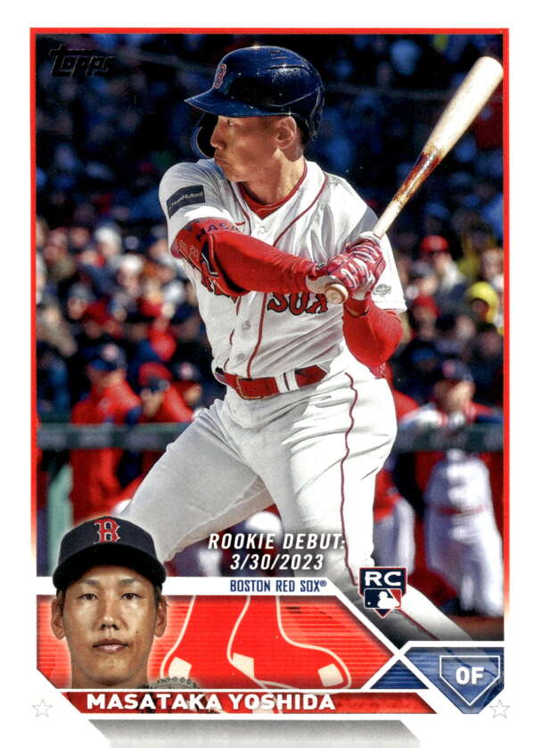 Boston Red Sox baseball card of Masataka Yoshida in 2023 Topps Update Series action