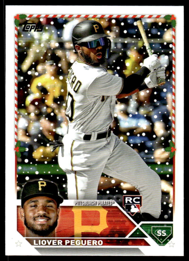 Liover Peguero Pittsburgh Pirates Baseball card at bat in white uniform from 2023 Topps Holiday