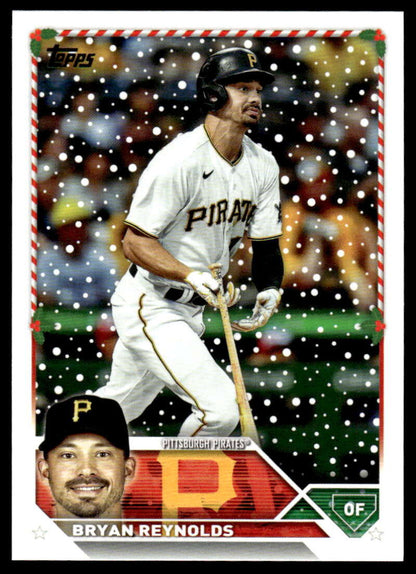 Bryan Reynolds Pittsburgh Pirates baseball card with candy cane striped border design