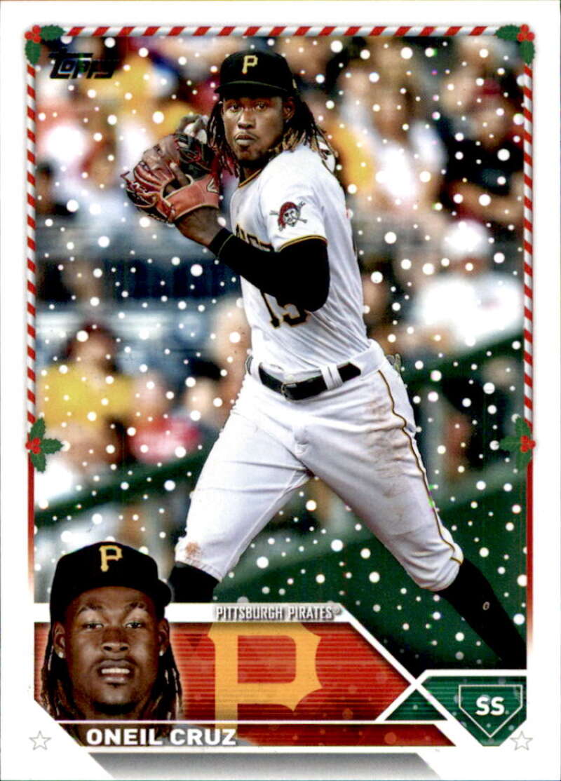 Oneil Cruz Pittsburgh Pirates card with snowy effect from 2023 Topps Holiday set