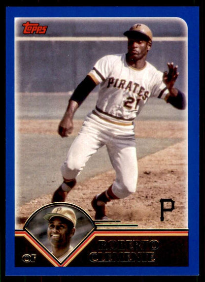 Vintage Topps baseball card of Roberto Clemente in Pittsburgh Pirates home uniform