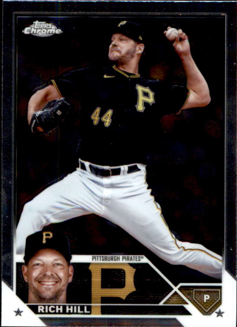 Rich Hill mid-throwing action on 2023 Topps Chrome Update Pittsburgh Pirates baseball card