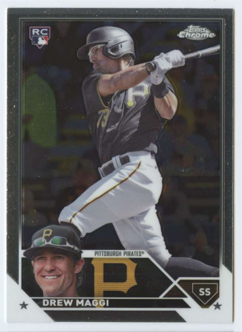 Pittsburgh Pirates player in black uniform swinging on Topps Chrome Update baseball card