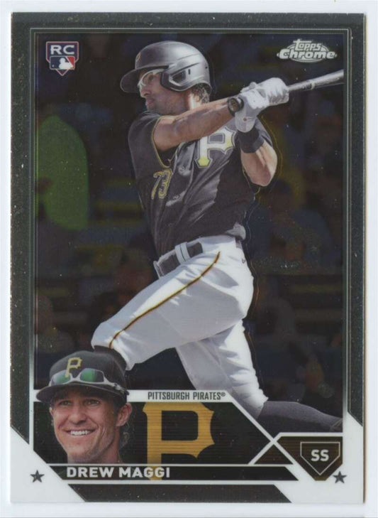 Pittsburgh Pirates player in black uniform swinging on Topps Chrome Update baseball card