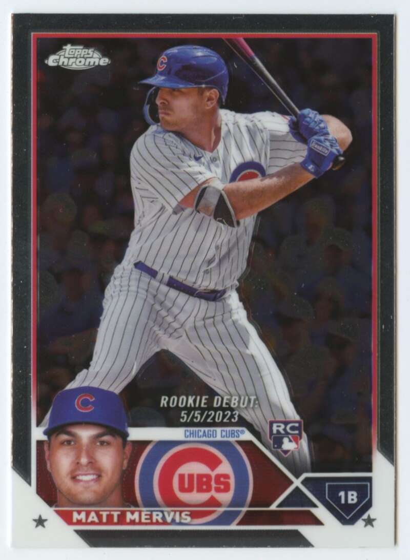 Chicago Cubs Baseball Card of Matt Mervis in Pinstripe Uniform from Topps Chrome Update