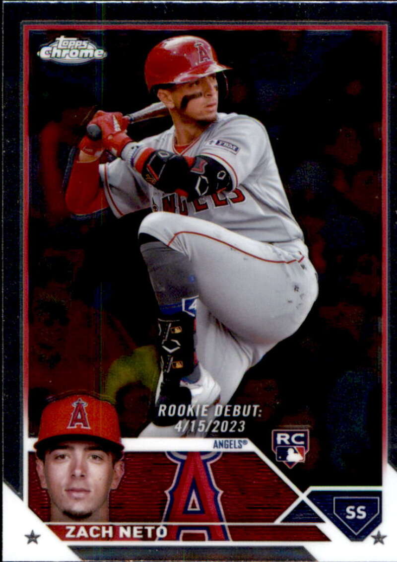 Baseball card of Zach Neto in a batting stance for the Los Angeles Angels