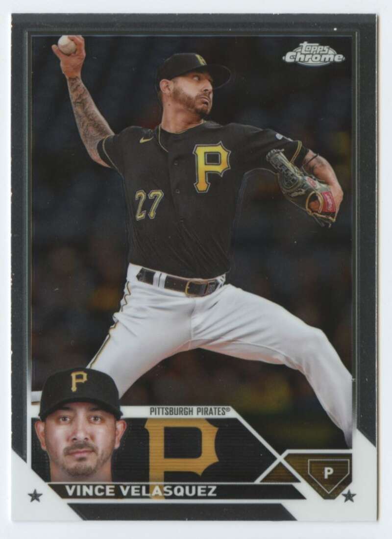 Baseball card of Vince Velasquez pitching for the Pittsburgh Pirates in Topps Chrome Update