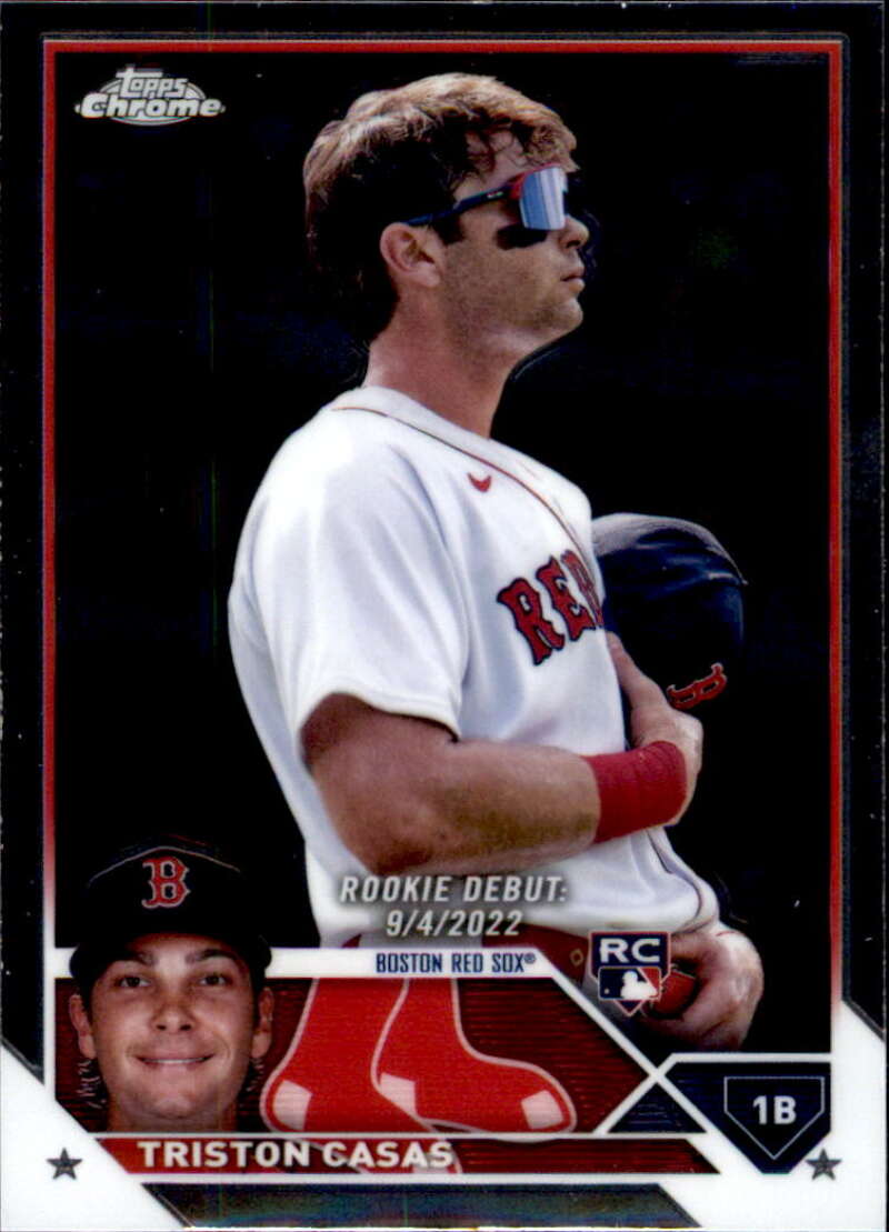 Triston Casas Boston Red Sox baseball card featuring player in sunglasses and home jersey