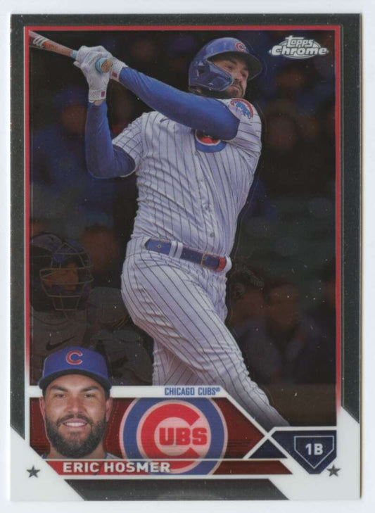 Eric Hosmer in white pinstripe uniform on 2023 Topps Chrome Update Chicago Cubs card