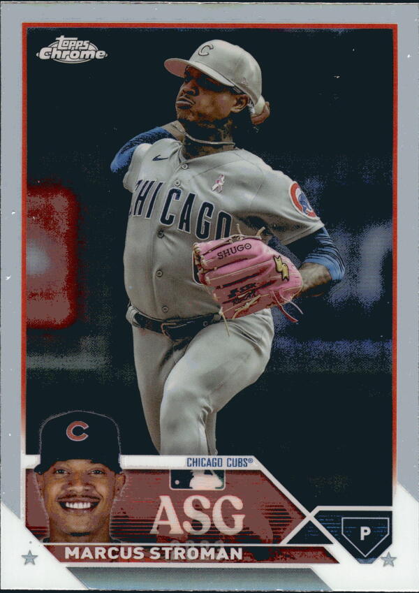 Marcus Stroman Chicago Cubs pitcher in gray uniform delivering on game refractor card