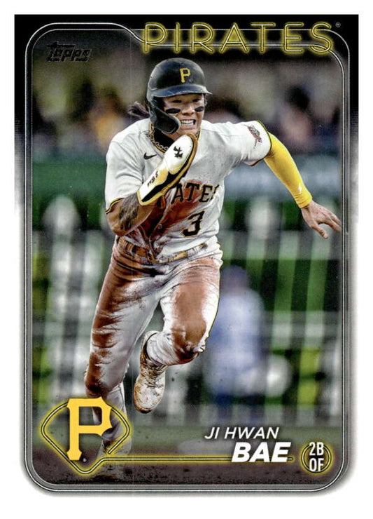 Baseball card of Ji Hwan Bae in a Pittsburgh Pirates uniform with yellow accents