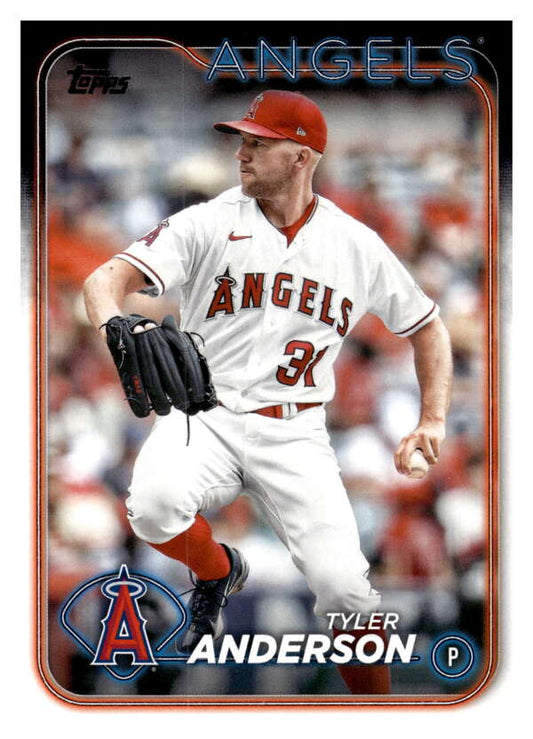 Baseball card of Tyler Anderson in Los Angeles Angels uniform with red accents