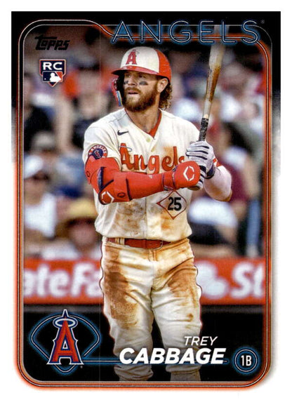 2022 Topps Trey Cabbage Los Angeles Angels rookie card in white and red uniform