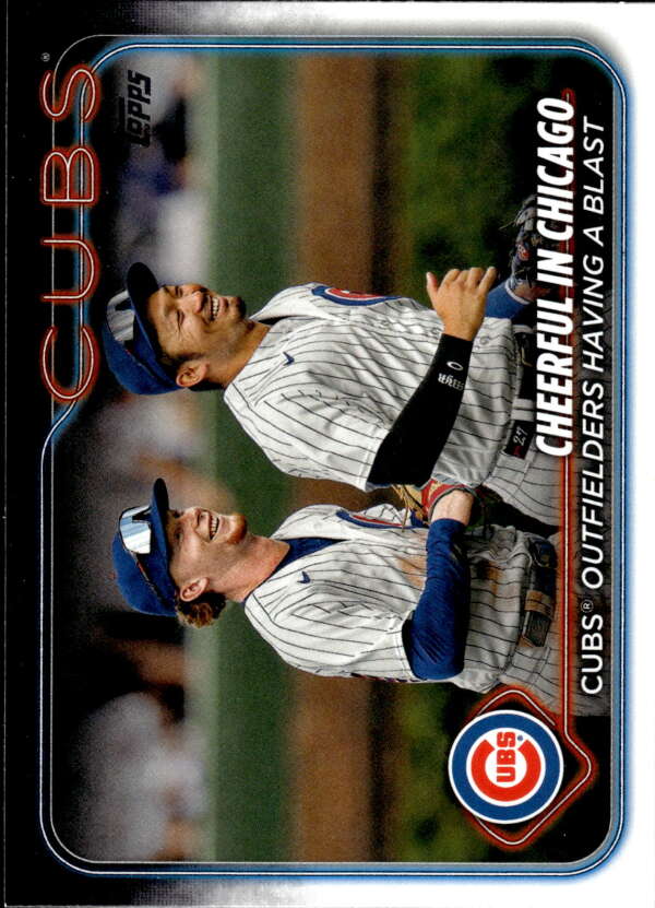 Chicago Cubs baseball card showing two players in pinstriped uniforms from Topps 2024