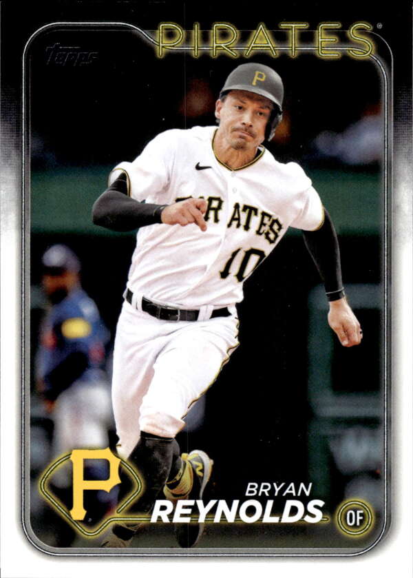 Bryan Reynolds running for the Pittsburgh Pirates on a 2024 Topps baseball card