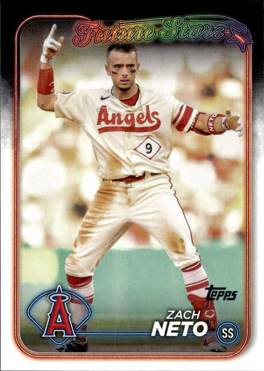 Angels player Zach Neto in white uniform throwing on Los Angeles Angels baseball card