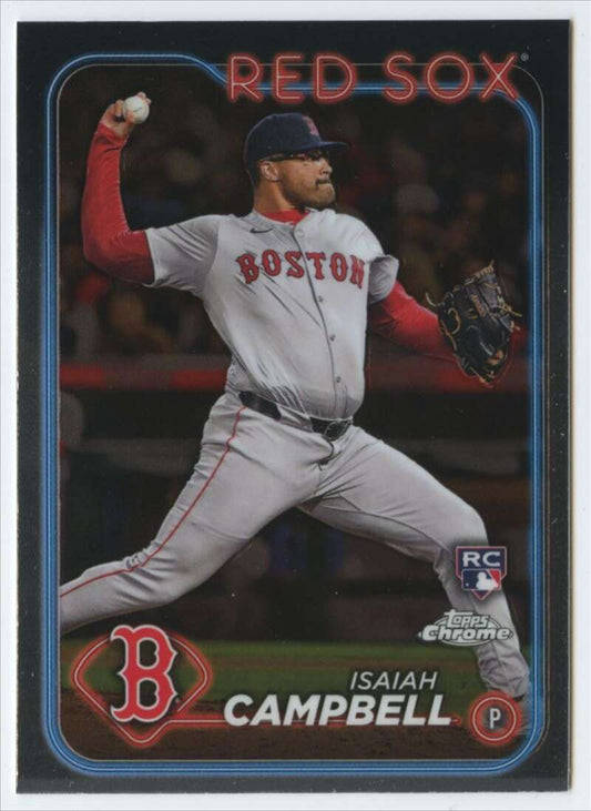 Baseball card of Isaiah Campbell pitching in gray uniform for Boston Red Sox