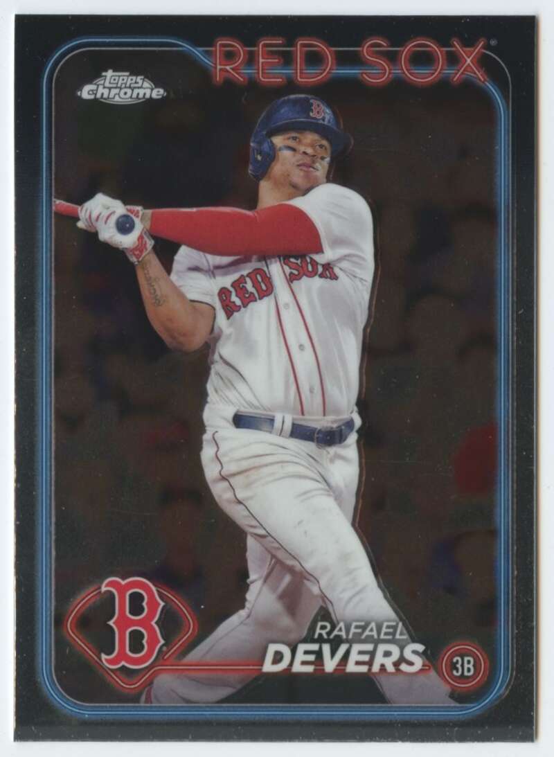 Baseball card of Rafael Devers in home uniform for Boston Red Sox collectors