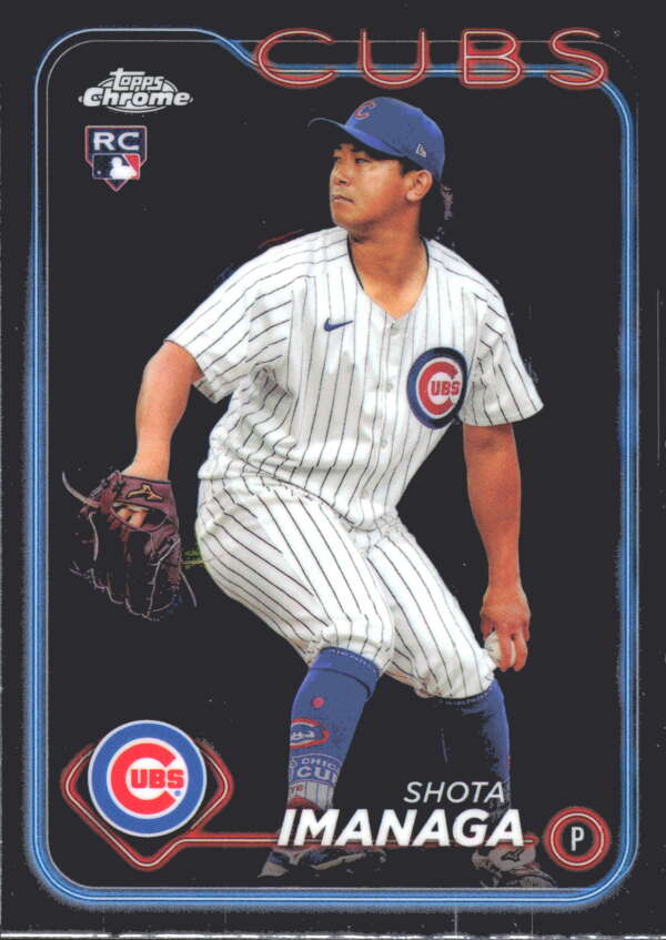 Chicago Cubs Baseball Card featuring Shota Imanaga in pinstriped home uniform