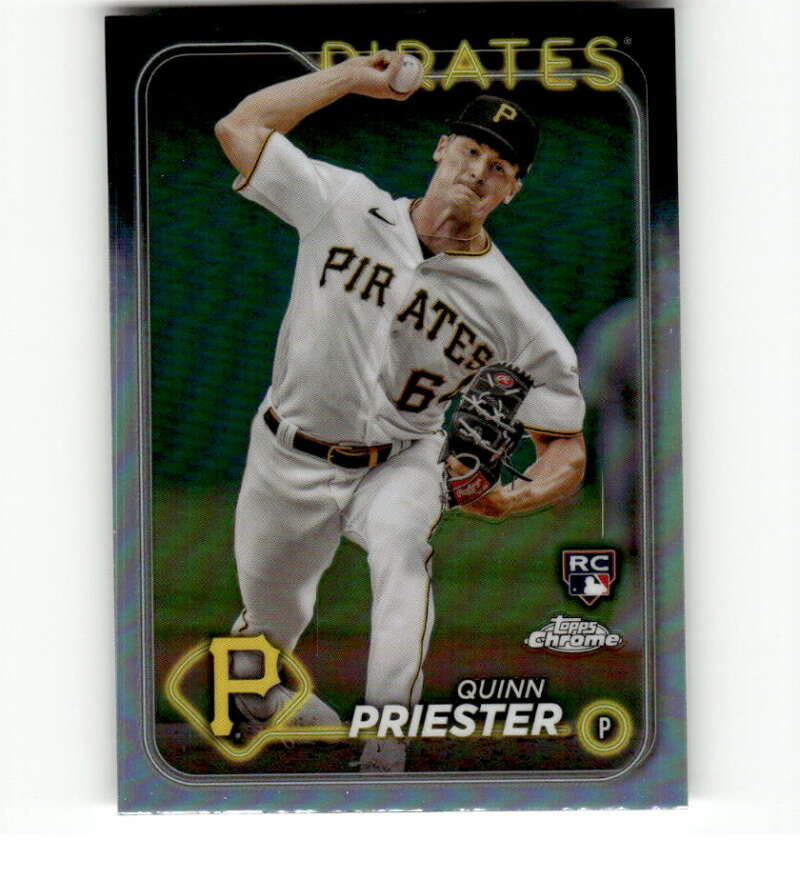 Baseball card of Quinn Priester in mid-throw, 2024 Topps Chrome Refractor Rookie Card