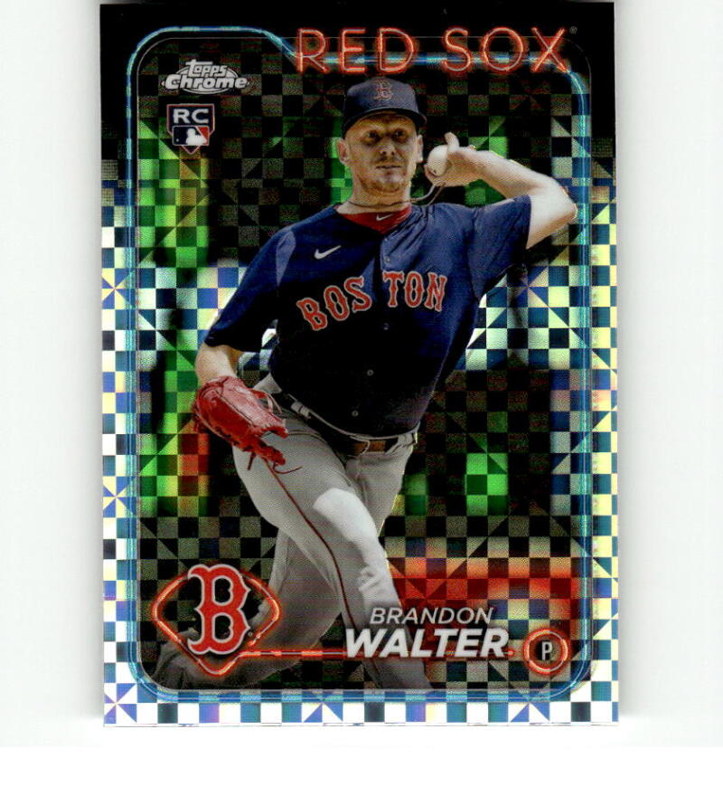 Boston Red Sox pitcher Brandon Walter in navy blue uniform, throwing motion baseball card