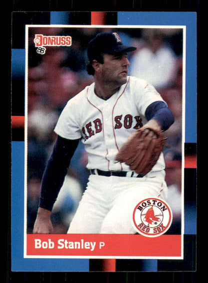 Baseball card of Bob Stanley in white uniform, Boston Red Sox trading cards