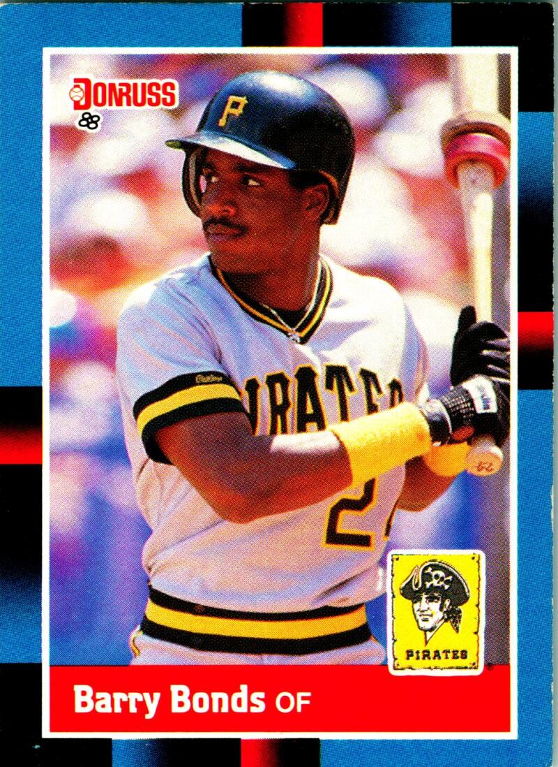 1988 Donruss Barry Bonds card featuring Pittsburgh Pirates outfielder in team colors