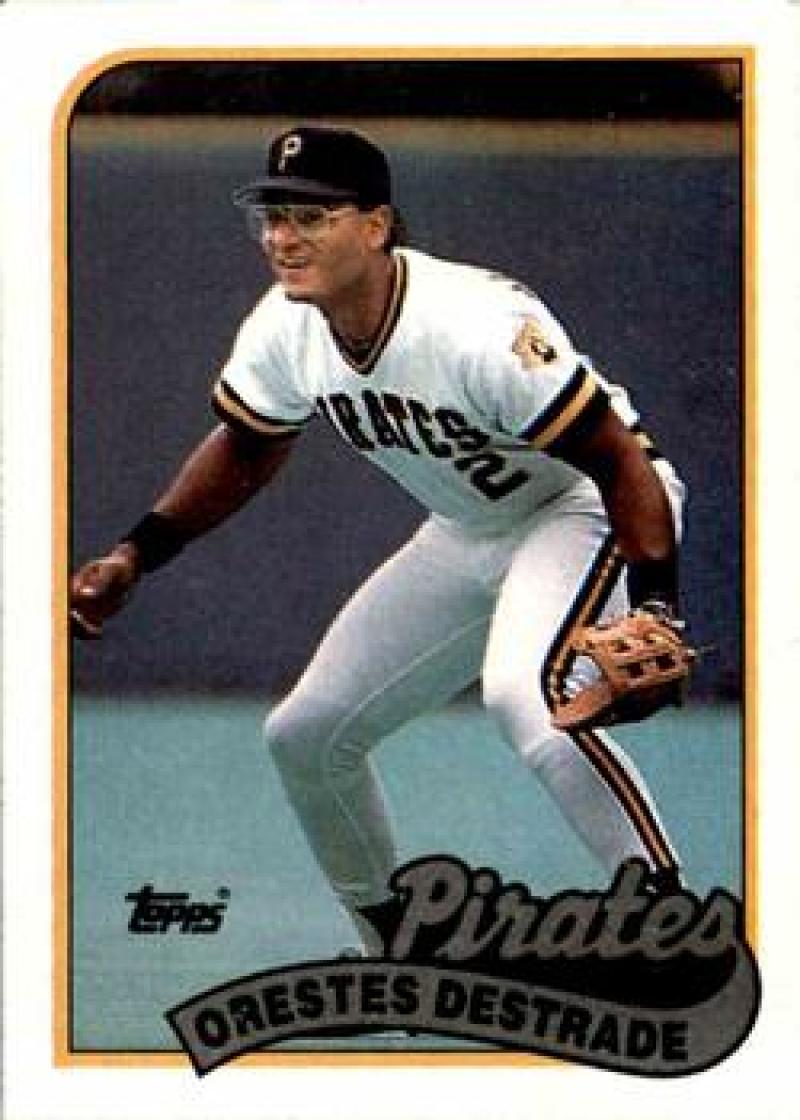 Pittsburgh Pirates player Orestes Destrade in fielding stance on 1989 Topps #27b card