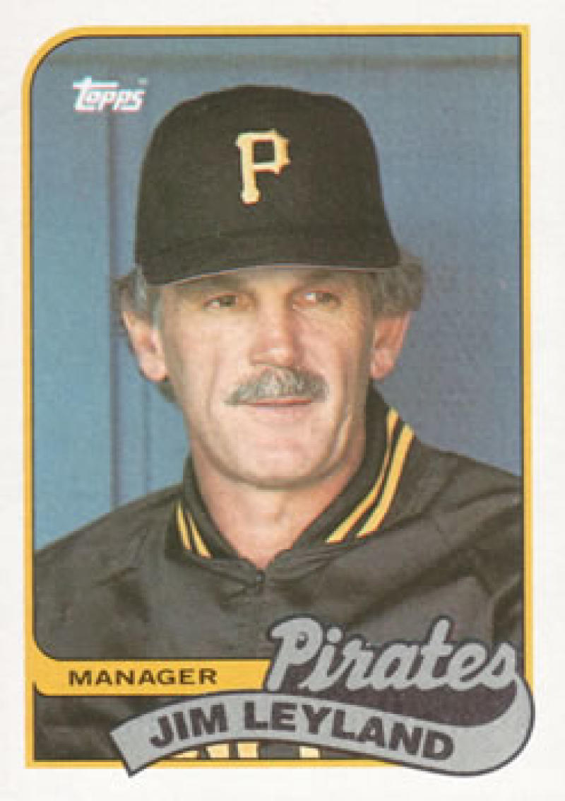 1989 Topps Jim Leyland Baseball Card featuring Pittsburgh Pirates manager in cap