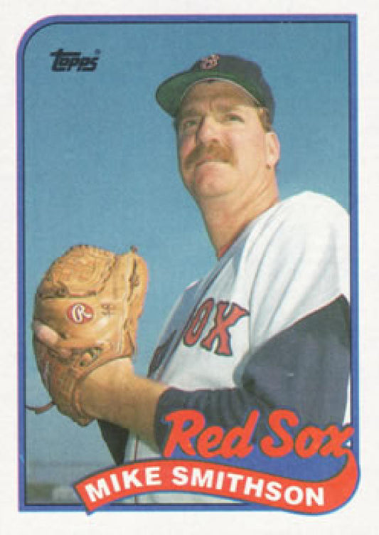 Vintage 1989 Topps baseball card of Mike Smithson in Boston Red Sox uniform