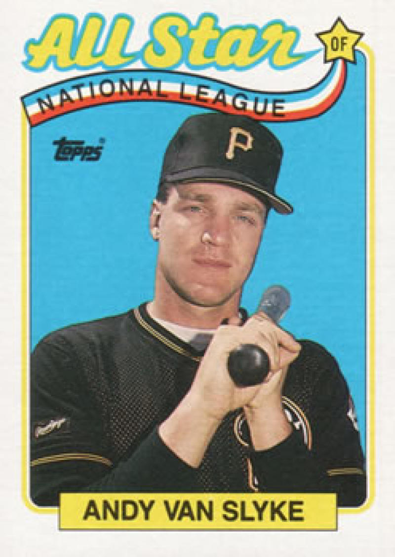 Baseball card of Andy Van Slyke in black uniform for Pittsburgh Pirates collection