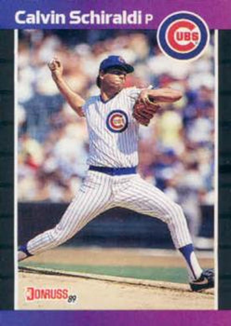 Calvin Schiraldi in a Chicago Cubs uniform delivering a pitch on the mound