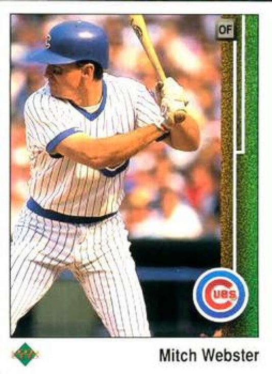 Mitch Webster in a Chicago Cubs white pinstriped uniform on 1989 Upper Deck baseball card