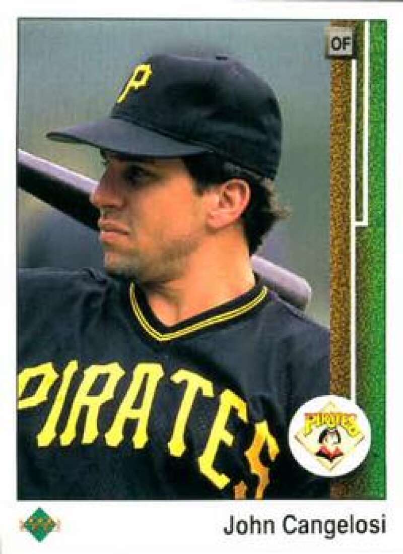 John Cangelosi in black Pittsburgh Pirates uniform on 1989 Pirates baseball card