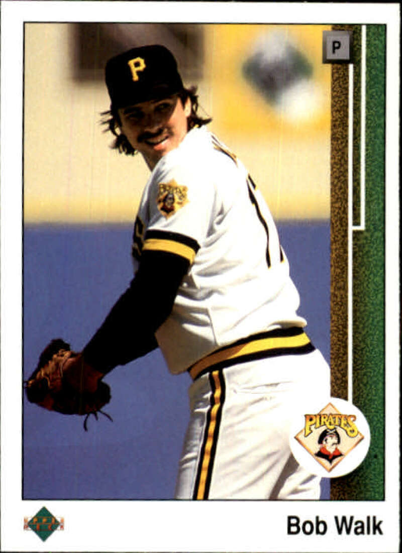 Bob Walk of the Pittsburgh Pirates mid-pitching on his 1989 baseball card