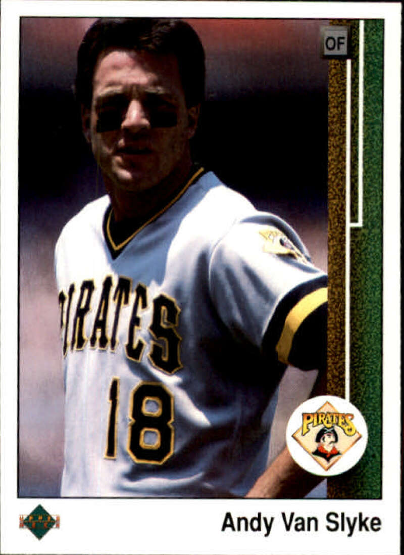 Pittsburgh Pirates player Andy Van Slyke in jersey 18 and sunglasses on baseball card