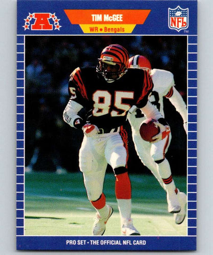 Tim McGee Cincinnati Bengals football card #64 in striped uniform, 1989 Pro Set