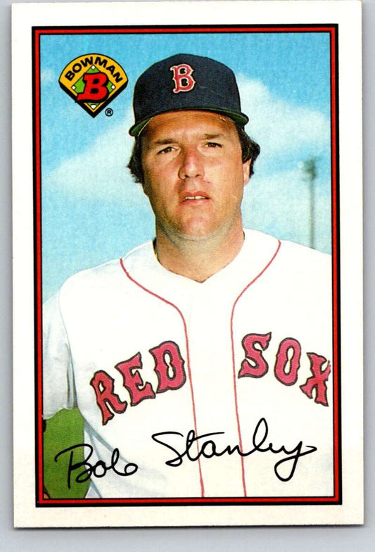 Baseball card of Bob Stanley in Boston Red Sox home jersey and cap