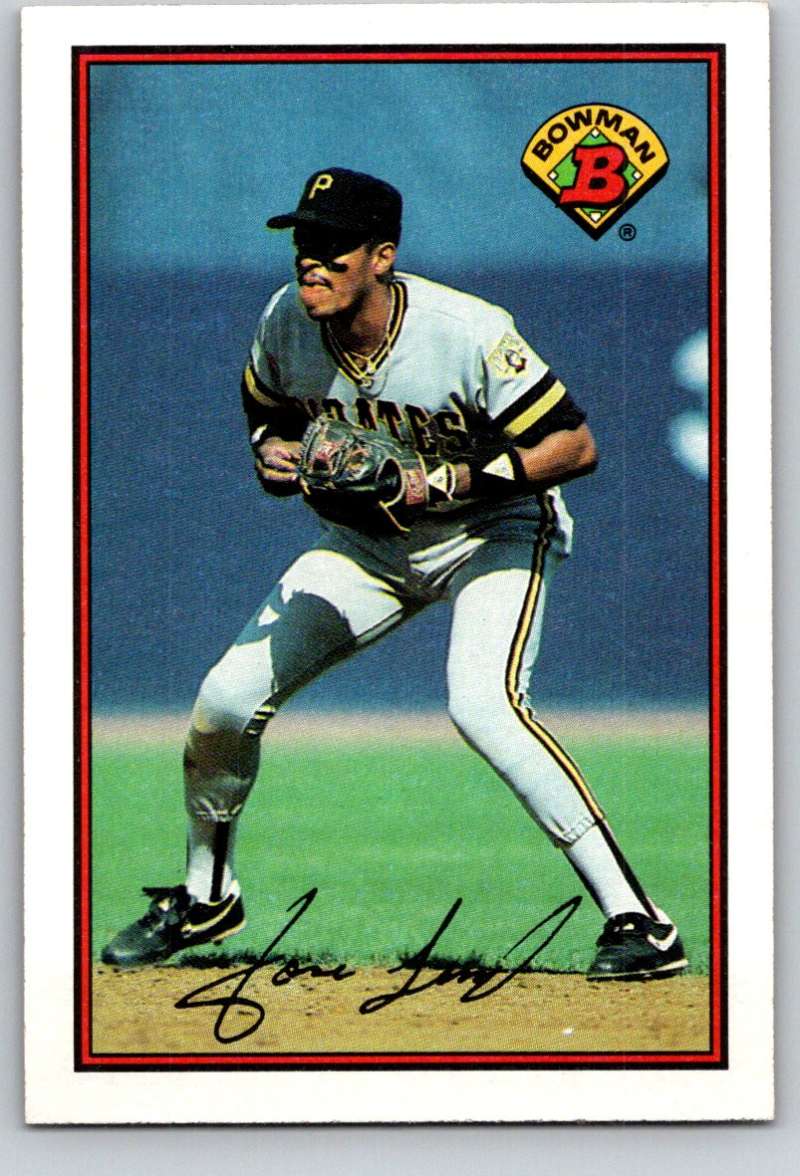 Jose Lind fielding in a defensive stance for Pittsburgh Pirates baseball card