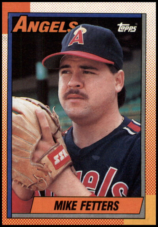 1990 Topps Mike Fetters California Angels Baseball Card with navy cap and uniform