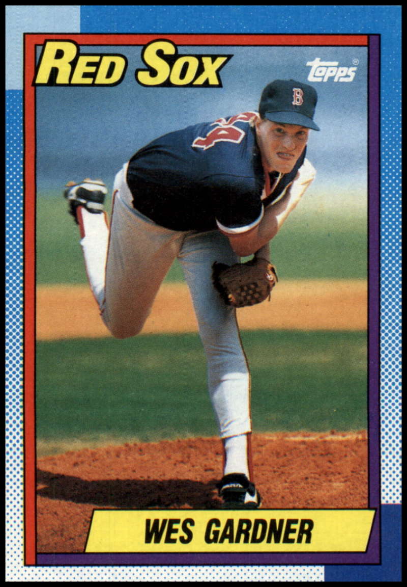 1990 Topps Wes Gardner baseball card featuring a Red Sox pitcher in mid-delivery