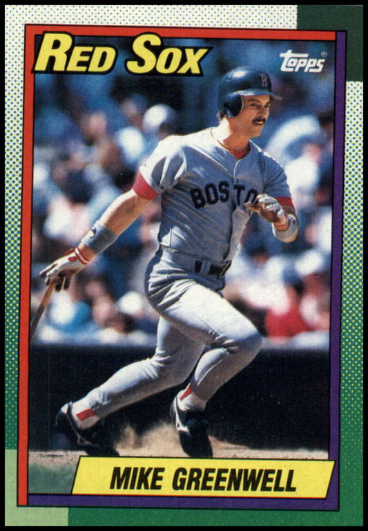 1990 Topps #70 Mike Greenwell Boston Red Sox player in gray road uniform baseball card