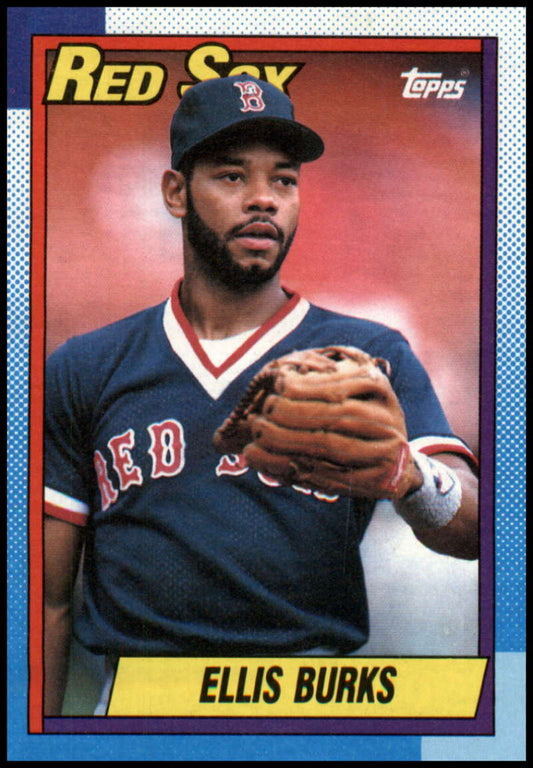 1990 Topps #155 Ellis Burks Baseball Card featuring Boston Red Sox player in navy uniform