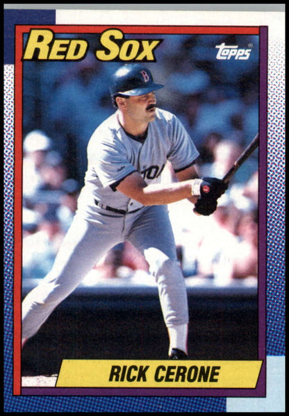 1990 Topps #303 Rick Cerone Boston Red Sox pitcher in mid-throw wearing white uniform