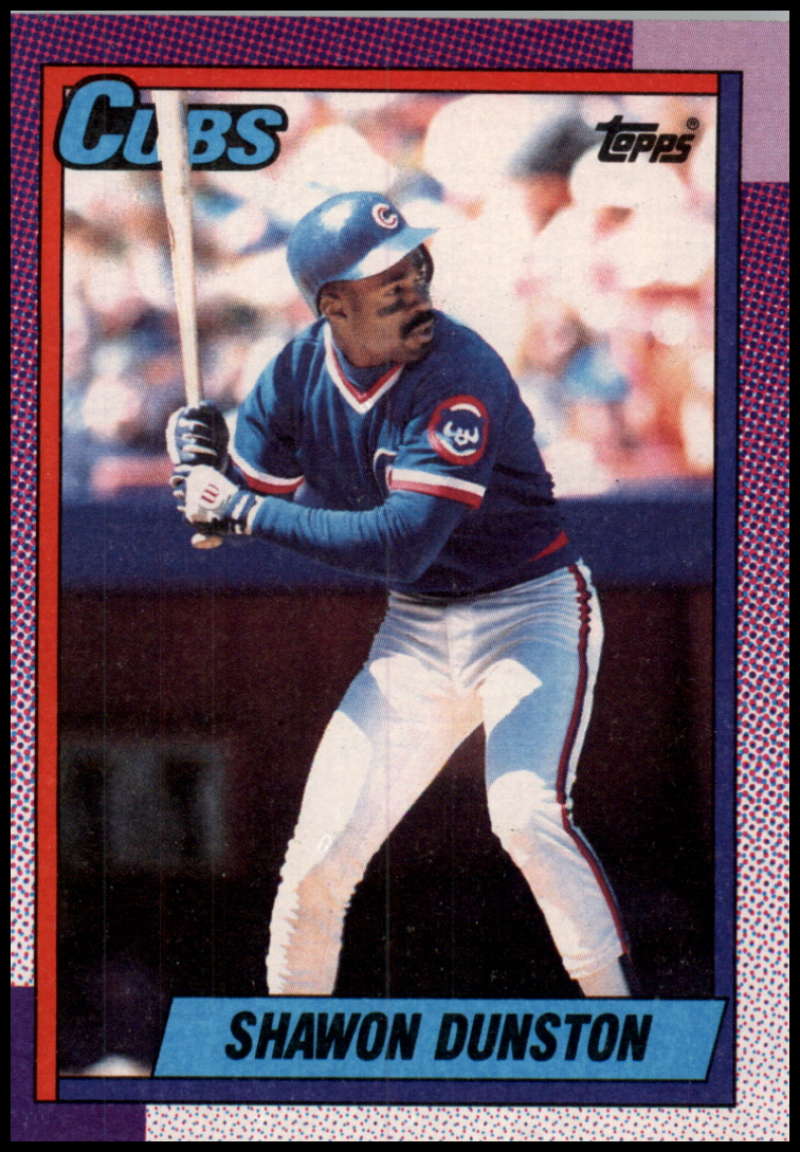 1990 Topps #415 Shawon Dunston Chicago Cubs Baseball Card in batting stance