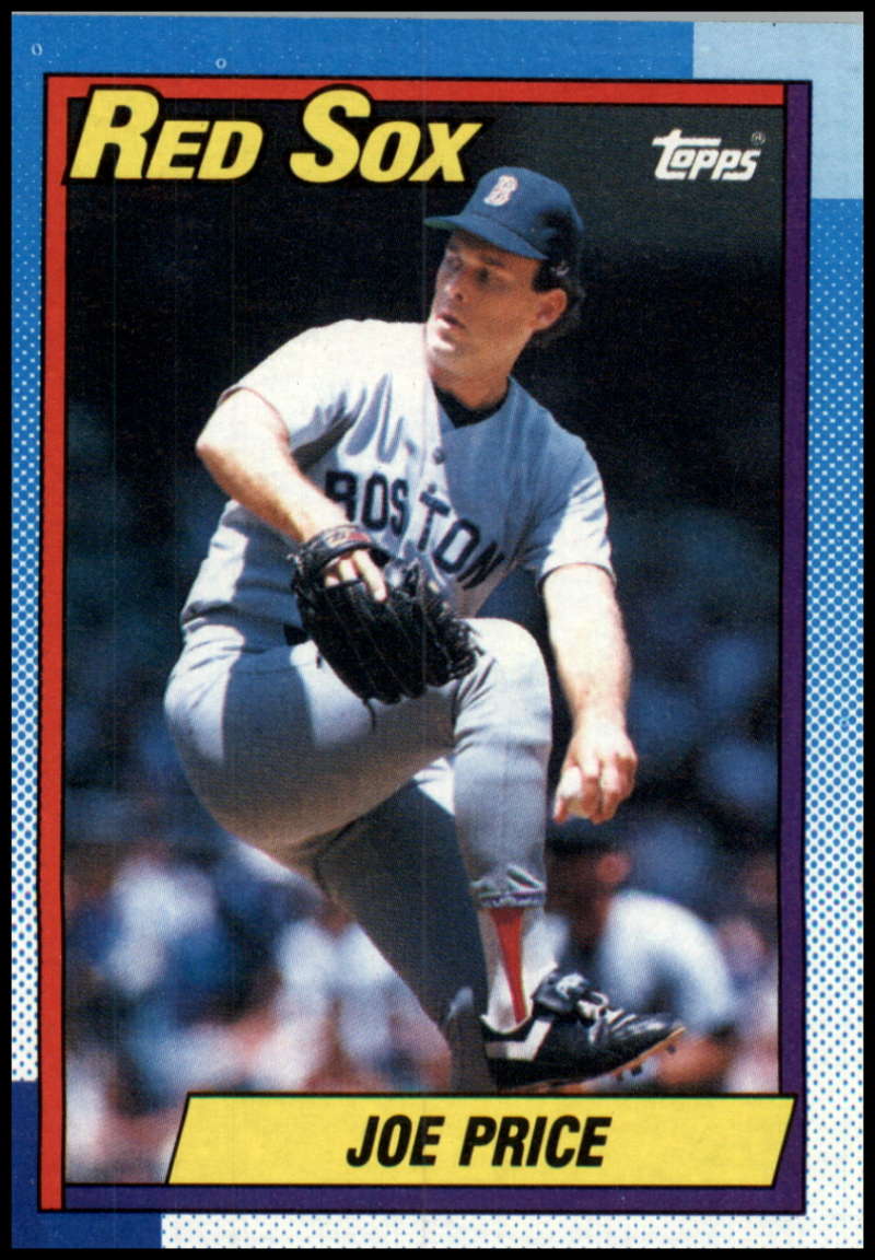 1990 Topps #473 Joe Price Baseball Card featuring a Boston Red Sox pitcher in action